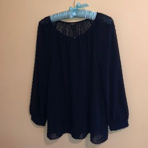 J. Crew Factory Sheer Navy Blue Swiss Dot Blouse